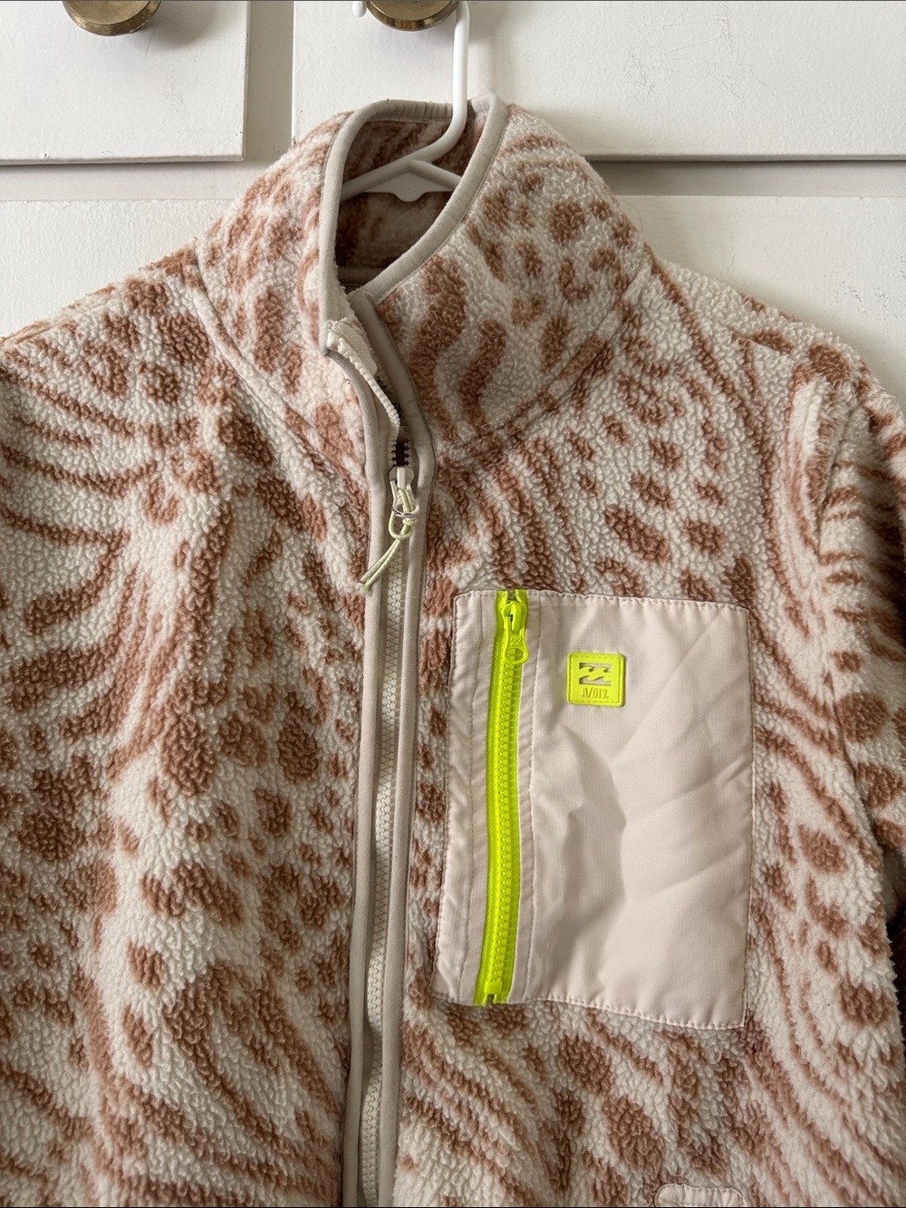 Billabong Cream and Brown Animal Print Fleece Jacket - Picture 2 of 5